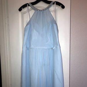 “Short Chiffon Dress w/ Beaded Illusion Neckline”